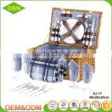 Wholesale new style rectangular brown large willow wicker picnic basket for 4 persons