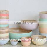 Set of 2 Round Colored Lacquer Bamboo Salad Bowls thumbnail-2