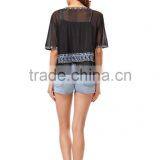 New Fashion Short Sleeve Embroidery Tassel Women Top thumbnail-4