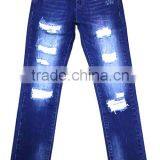 Lady's Ripped Denim Blue Scratched Jeans Pants thumbnail-1
