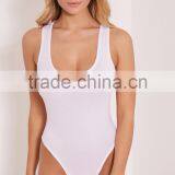 100 Cotton Customizable Plain White One Piece Scoop Neck Basic Racer Back Bodysuit thumbnail-4
