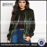MGOO Custom Cheap Price Women Green Velvet Bomber Jackets Long Sleeves Zip Up Plain Fashion Winter Coat thumbnail-1