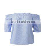 Runwaylover EY2332B 2017 Ladies Short Sleeve Fashion Off-Shoulder Stripe Blouse thumbnail-4