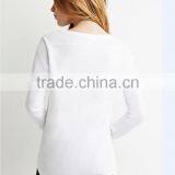 100% Cotton Long Sleeves t Shirt Women Curved-hem Pocket t Shirts Wholesale thumbnail-3