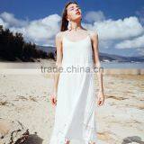 2017 New Design High Grade White Lace Stitching Beach Dress Low-neck Loose and Comfortable Sling Elegant Summer Dress for Women thumbnail-3