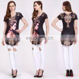 160g Qmilch Fabric Black Small Beauty Pattern Short Sleeve Women Fashion Shirt Tops thumbnail-2
