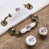 European-style Antique Copper Ceramic Handle Garden Horn Flower Wardrobe Door Drawer Drawer Cabinet Handle thumbnail-2