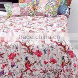 New Bird Print Kantha Quilt Handstiched Kantha Work Bed Cover Throw Heavy Vintage Kantha Blanket