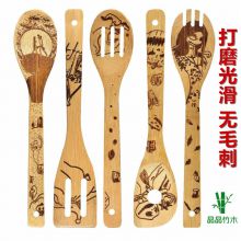 5pcs Bamboo wooden cooking tools engraved Wholesale bamboo utensil set burned