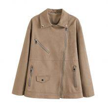 Women's Suede Texture Effect Motorcycle Style Lapel Jacket Jacket thumbnail-4