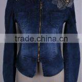2015 New Arrival Fashion High Quality Beading Decoration Lady Denim Jacket With Hood, Denim Jacket Women Wholesale China