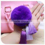 Cute Genuine Leather REX Rabbit Fur Pom Pom Keychain thumbnail-3