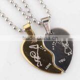 Two Pieces One Pair Stainless Steel Broken Heart Couple Love Pendant Necklace Set For Friend thumbnail-4
