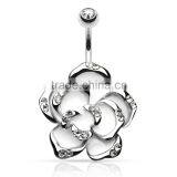 Belly Button Piercing White Flower Zirconia Crystal Stones Piercing thumbnail-1
