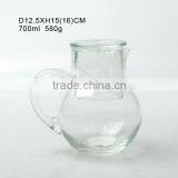Whole Sale 700ml Clear Glass Water Kettle With Glass Lid and Handle