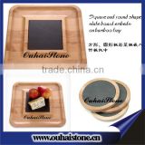 Natural small serving slate plates tray on quality bamboo base