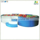 FS-SP-039A customized eco-friendly PVC & EPE & Wood curved plastic pool with colorful sea-balls and ladder