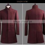 Wine Red British Style Fleece Jacket Men Wool Cashmere Jacket Winter Cashmere Wool Coat Overcoat thumbnail-2
