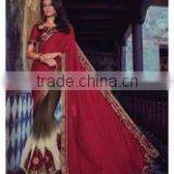 Dominican Dark Red Jacquard Georgette Designer Saree/buy Online Designer Sarees thumbnail-1