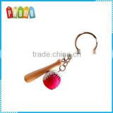 Wholesale mini wooden baseball bat key chain, PU Baseball Set Key Ring
