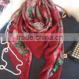 2017flower Top Quality 100% Silk Habotai Printed Square Scarf thumbnail-1