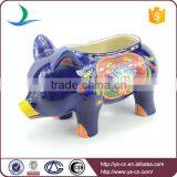 YSfp0004 Little Colorful Hand Print Ceramic Pig Flower Pot for Home thumbnail-1