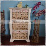 Elegance Rural Style Wood Cabinet With 7 Wicker Drawers Wholesale thumbnail-3