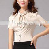 2016 Short Sleeve Women Formal Blouses Uniform Silk Satin Top thumbnail-3