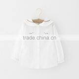 2017 Wholesale Boutique Girl Clothing Sweat Cotton and Linen Long Sleeve Shirt With Cartoon Cat Collar thumbnail-2