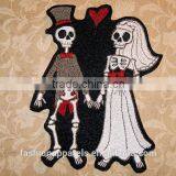 Custom High Quality Embroidered Creative Skulls Couples Patch for Clothes Embroidery Patch Made in China Choose Size/color thumbnail-1