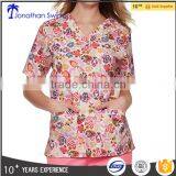 2016 Fashion Pink Printed Rose Design Hospital Scrubs Uniforms