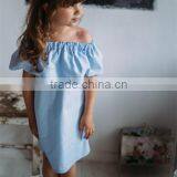Mother Daughter Matching Dress Mommy And Me Off Shoulder Top Girl Blue Dress Frill Girl thumbnail-3