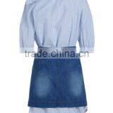 Ladies 100% Cotton Stripe Woven Combined New Jeans Dress/dress Sets thumbnail-3