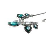 New Fashion Lantern Chain Antique Silver Drop Pendant Malachite Green Rhinestone Handmade Statement Necklace thumbnail-2