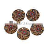 Copper Enamel Painting Charms Round Gold Plated Multicolor Flower thumbnail-1