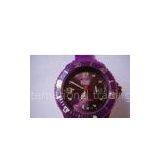 Purple Sport Calendar Wheel Japan Movt Silicone Ice Wrist Watch For Women