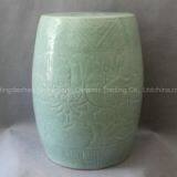 17.3inch Celadon Hand Carved Lotus Garden Ceramic Stools thumbnail-1