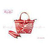 Red and White Small Tote Bag Ladies Shoulder Handbag in Waterproof PVC thumbnail-1