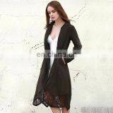Fashion Lapel Design Khaki Lace Spliced Long Women Trench Coat thumbnail-2