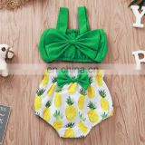 Newbrorn Summer 2pcs Set INS Baby Girl Green big bow tops & pineapple print shorts Outfit 0-2years