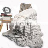 March New Products Striped Super Fluffy Reversible Sherpa Throw Grey Blanket for Your Living Room and Bedroom thumbnail-3