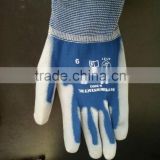 pu coated nylon gloves/ 13g blue nylon gloves coating grey pu/gardening gloves/free samples