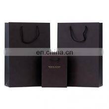 New Gold Logo Hot Foiled Stamping Black Matt Kraft Paper Bag With Cotton Rope Handles