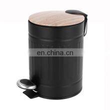 Unique Design Round Black Bamboo and Stainless Steel Dustbin With Soft Close