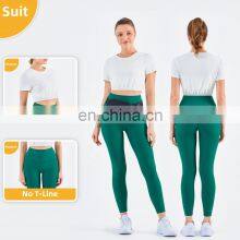 New Double Ribbed Loose Women's T Shirts With Elastic Hem Yoga Fitness Short Sleeve Crop Top thumbnail-4