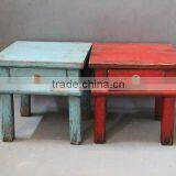 Solid Wood Antique Small Stool With Drawer thumbnail-1