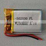 3.7v 250mah DEL-502030PL Rechargeable Lipo Battery Lithium Polymer Battery Pack