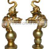 Animal Polyresin Figurines of Double Elephant on Base for Home Decoration thumbnail-1