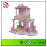 wooden toy doll house with furnitures