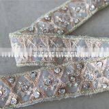 2.5cm Beaded Organza Embroidery Lace Trim With Cup Sequins in Rose Gold thumbnail-4